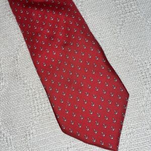 Peter Millar Men’s Dress Tie Size 60” 3.5” Red Anchor Motif Business Hand Folded